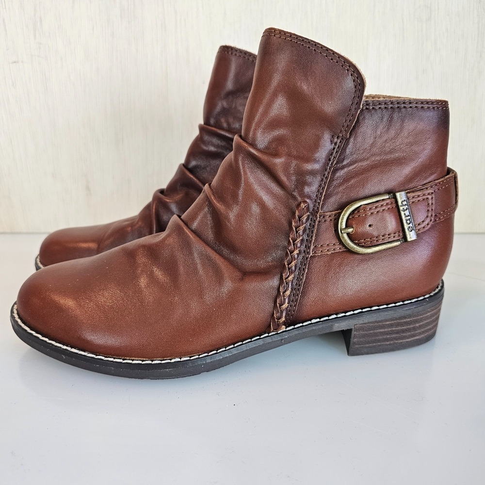 Earth Naira Boots Women's US 8 Dark Natural Leather Round Toe Ankle Booties Brow